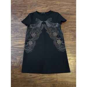 ZARA WOMEN'S W/B WOMEN'S BLACK  MINI DRESSES PEACOCK PRINT SIZE M